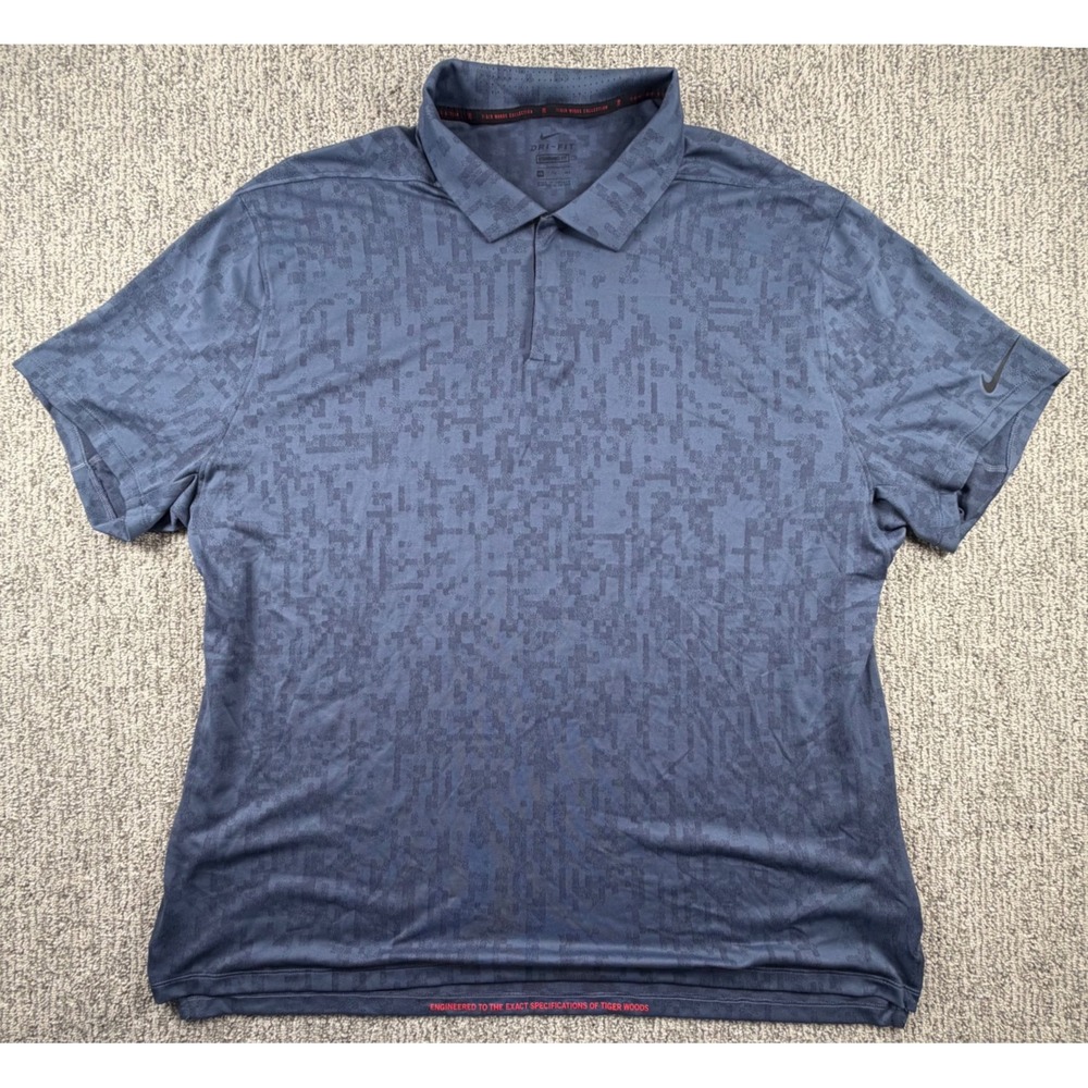 Nike Golf Polo Mens 2XL Blue Tiger Woods Collection Dri-FIT Camo CU9528-451